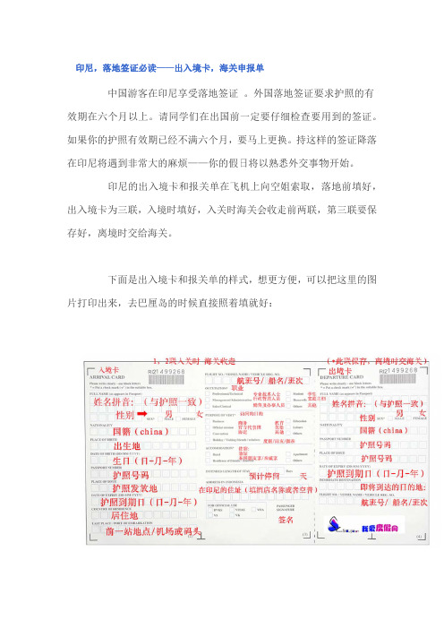 印尼,落地签证必读——出入境卡,海关申报单