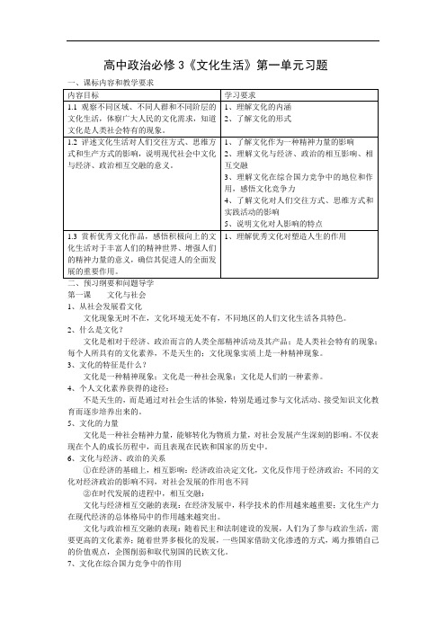 高中政治必修3《文化生活》第一单元习题