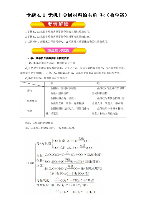 2018年高考化学一轮复习资料 专题4.1 无机非金属材料