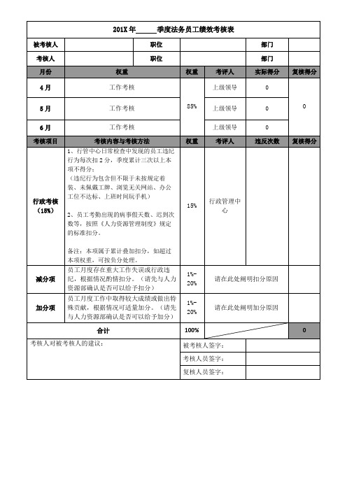 法务员工绩效考核表