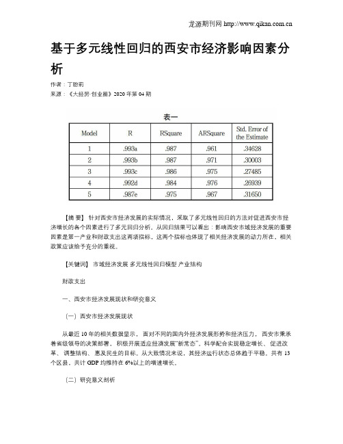 基于多元线性回归的西安市经济影响因素分析