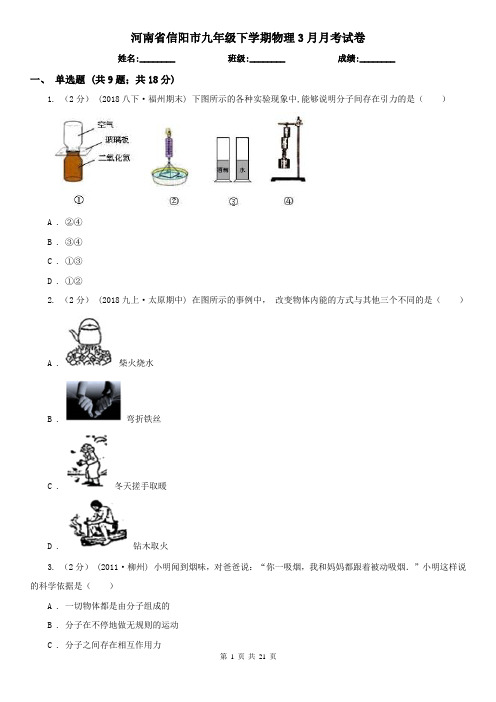 河南省信阳市九年级下学期物理3月月考试卷