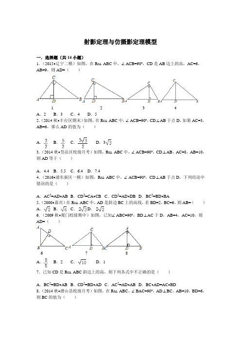 2020 中考数学复习解析：12射影定理与仿摄影定理模型