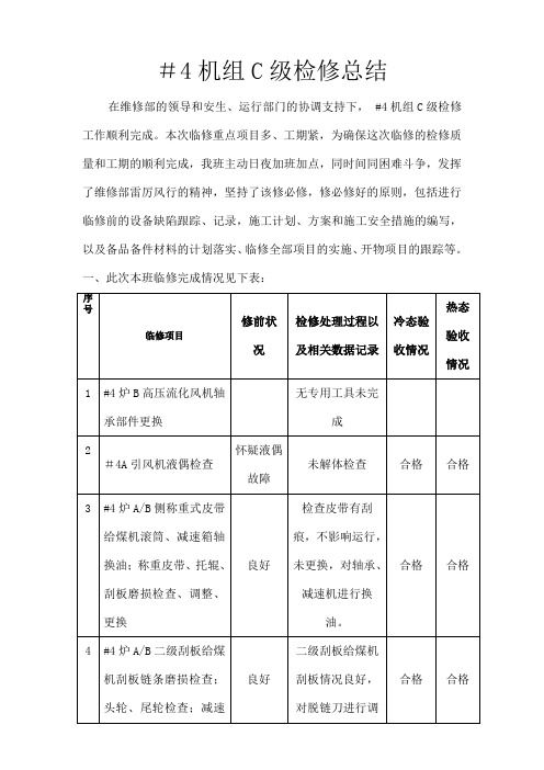 发电厂机组C级检修总结检修计划总结范文