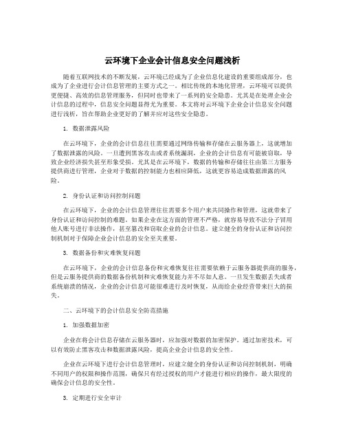 云环境下企业会计信息安全问题浅析