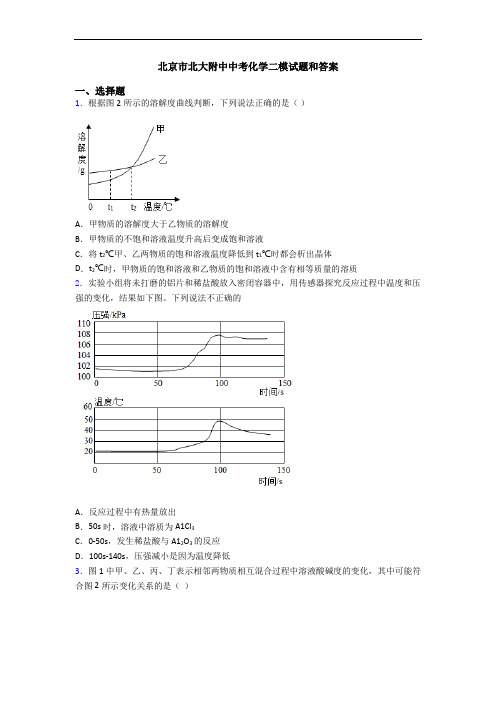 北京市北大附中中考化学二模试题和答案