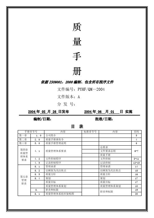 公司质量手册包含程序文件