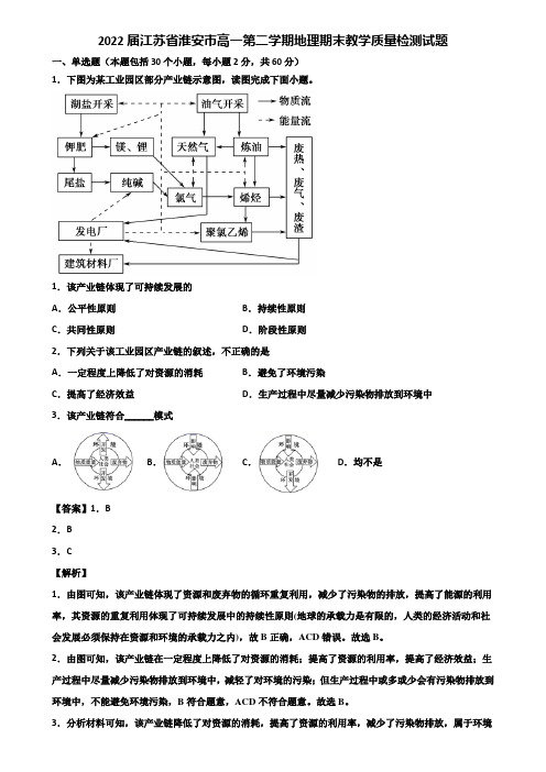 2022届江苏省淮安市高一第二学期地理期末教学质量检测试题含解析