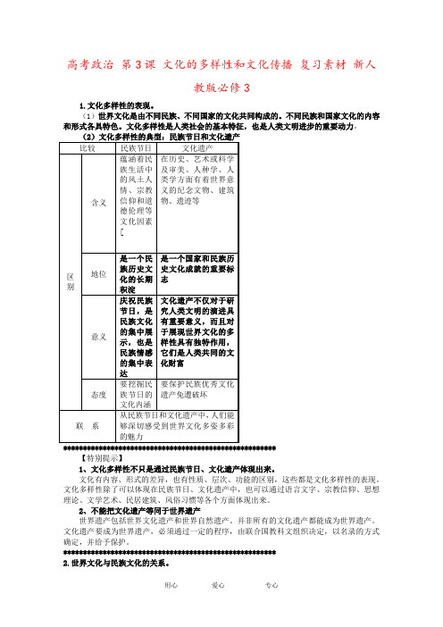 高考政治 第3课 文化的多样性和文化传播 复习素材 新人教版必修3