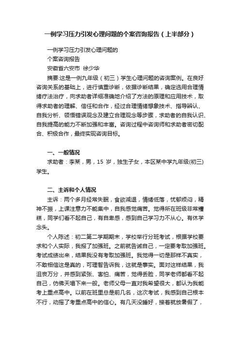 一例学习压力引发心理问题的个案咨询报告（上半部分）