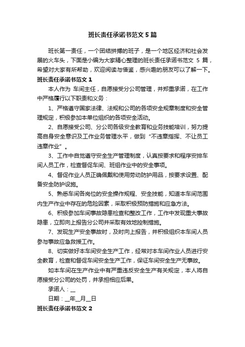 班长责任承诺书范文5篇