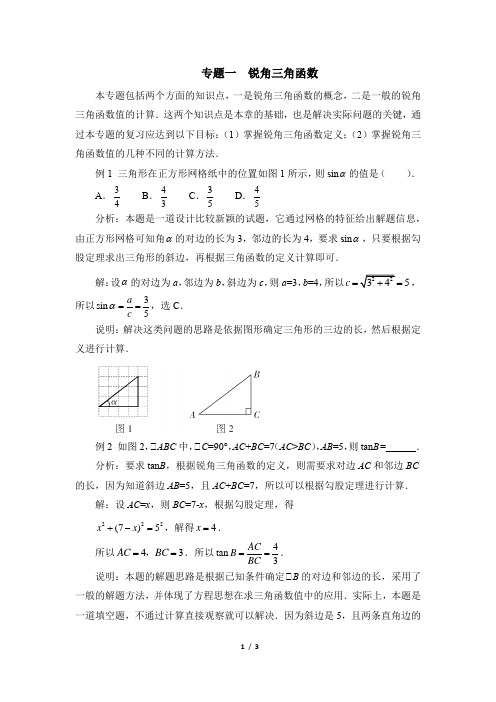 青岛版九年级数学上册《解直角三角形(锐角三角函数)》复习专题1