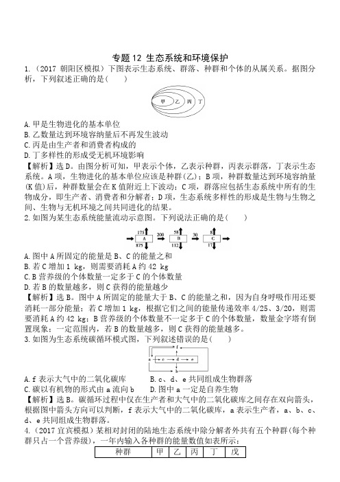 高考第二轮复习生物专题12 生态系统和环境保护练习题