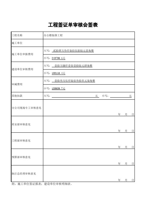 工程签证单审核会签表