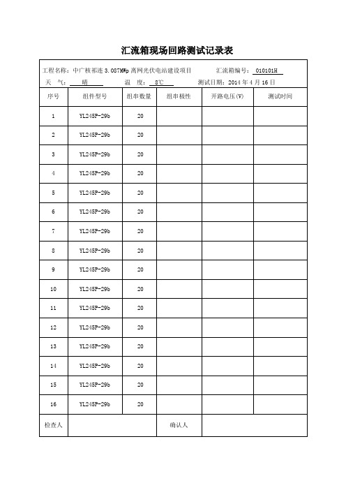 光伏项目汇流箱测试记录