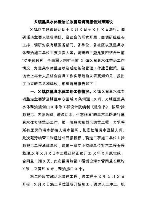 乡镇黑臭水体整治长效管理调研报告对策建议