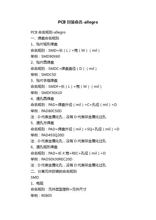 PCB封装命名-allegro