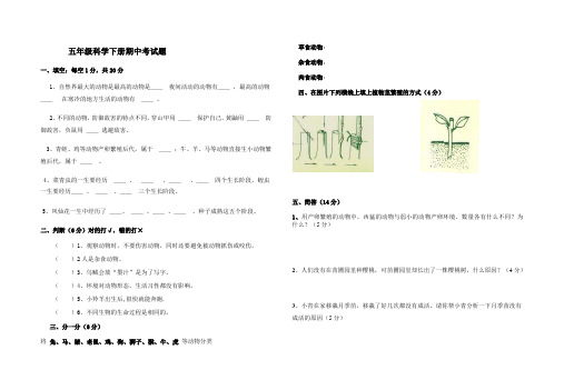 鄂教版五年级科学下册期中考试题(新)