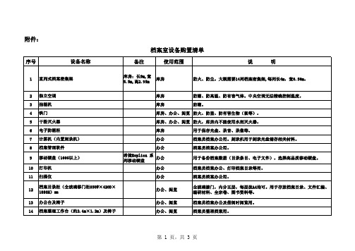 档案室设备采购清单