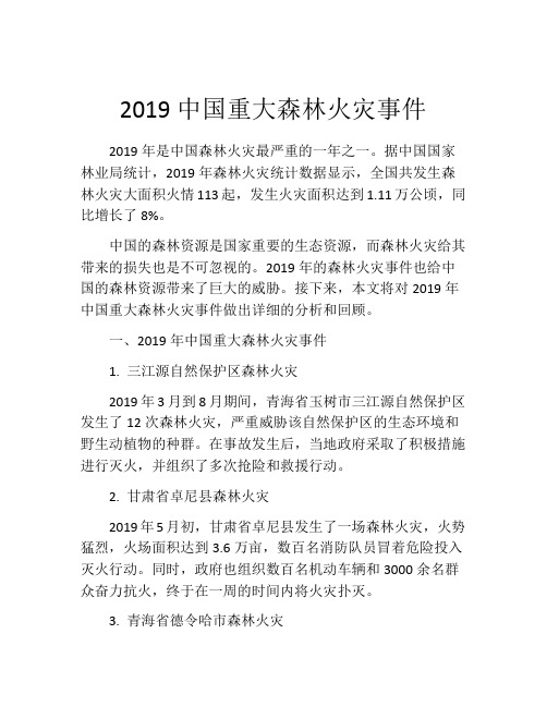 2019中国重大森林火灾事件