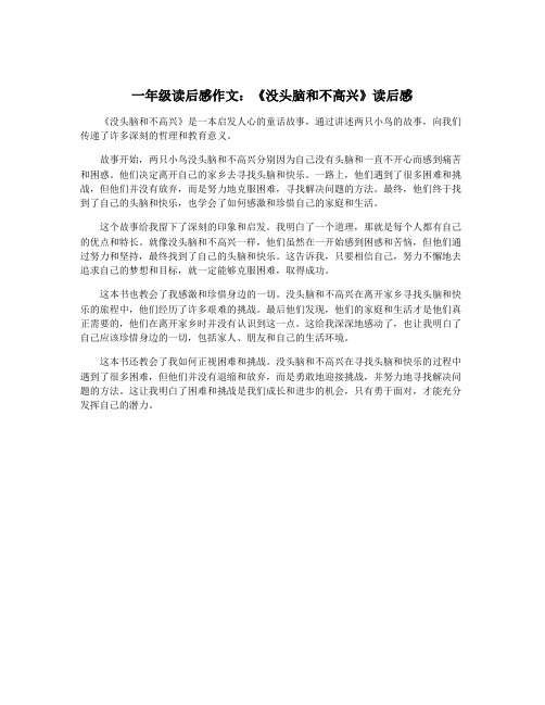 一年级读后感作文：《没头脑和不高兴》读后感