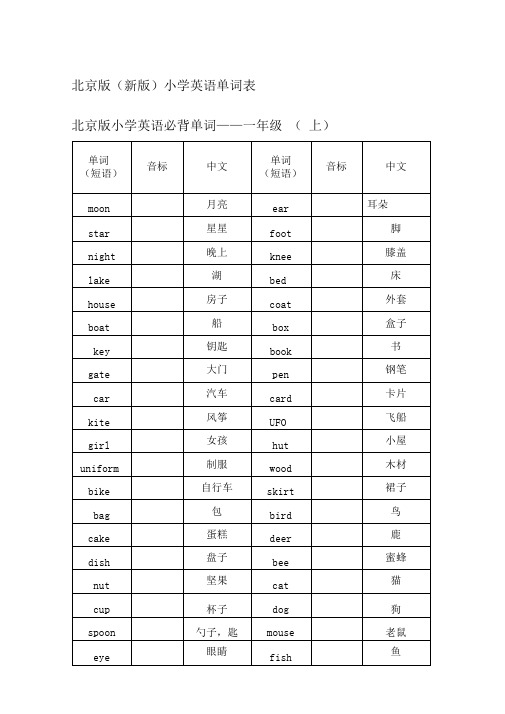 北京版英语单词表