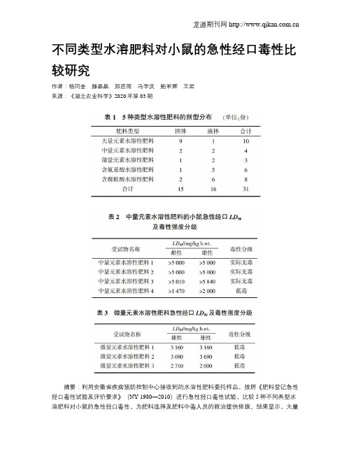 不同类型水溶肥料对小鼠的急性经口毒性比较研究