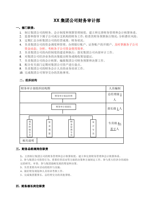 财务部岗位设置及职责