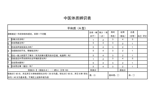 中医体质辨识表