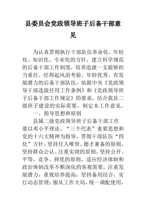 县委员会党政领导班子后备干部意见