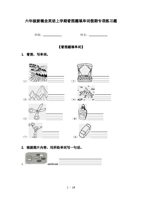 六年级新概念英语上学期看图题填单词假期专项练习题