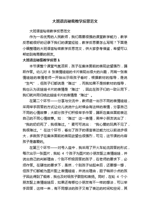 大班语言秘密教学反思范文