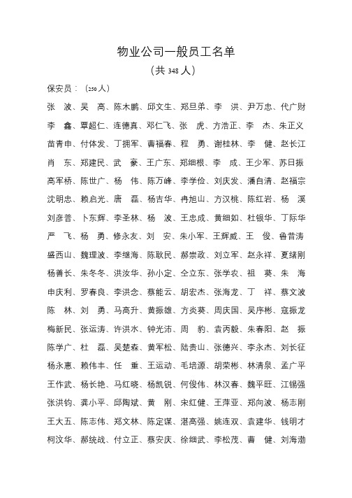 物业公司一般员工名单