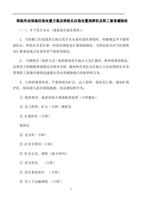 班组作业现场应急处置方案及班组长应急处置指挥权及职工紧急避险权