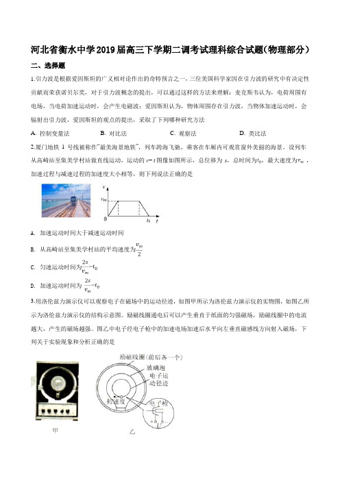 河北省衡水第一中学2019届高三下学期二调考试理科综合物理试题(原卷版)