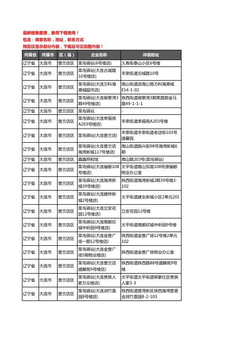 新版辽宁省大连市普兰店区菜鸟驿站企业公司商家户名录单联系方式地址大全25家