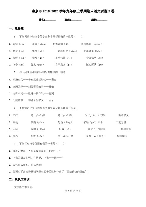 南京市2019-2020学年九年级上学期期末语文试题B卷