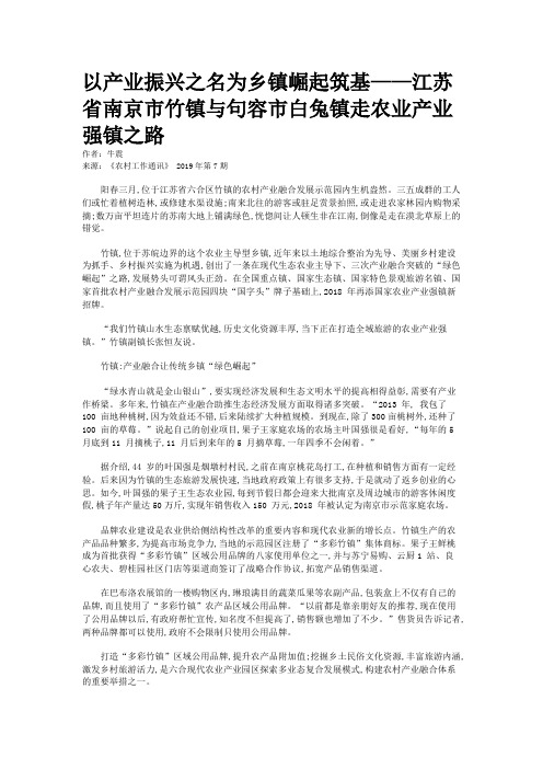 以产业振兴之名为乡镇崛起筑基——江苏省南京市竹镇与句容市白兔