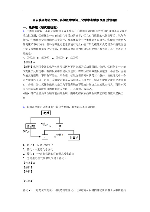 西安陕西师范大学万科初级中学初三化学中考模拟试题(含答案)