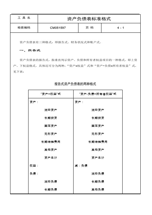 资产负债表标准格式