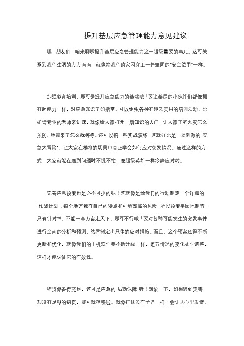 提升基层应急管理能力意见建议