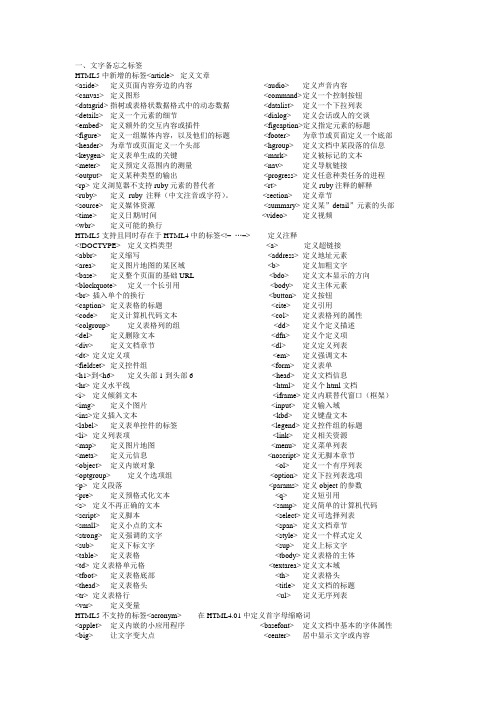HTML5标签大全(最终整理版)