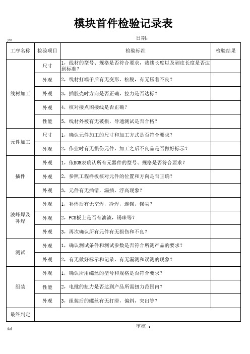 首件检验记录表