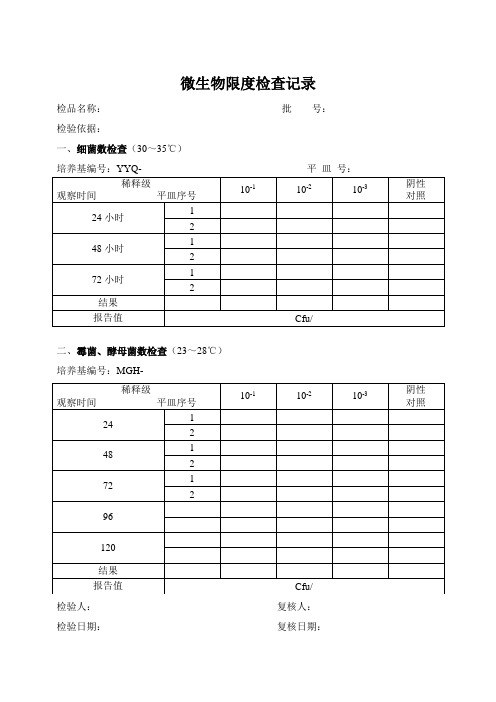 微生物限度检查记录