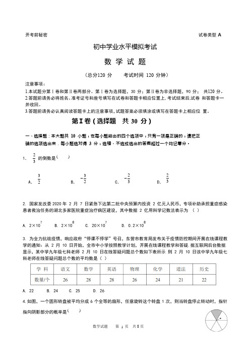 2020年初中学业水平模拟考试数学试题