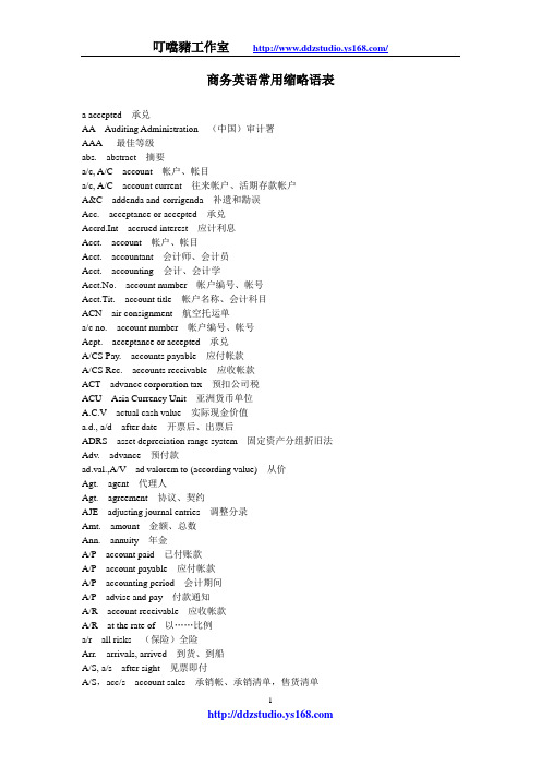 商务英语常用缩略语表