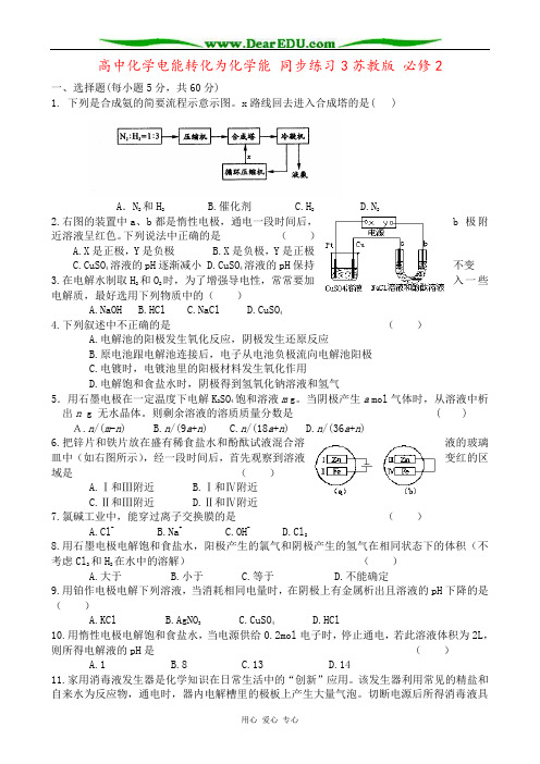 高中化学电能转化为化学能 同步练习3苏教版 必修2