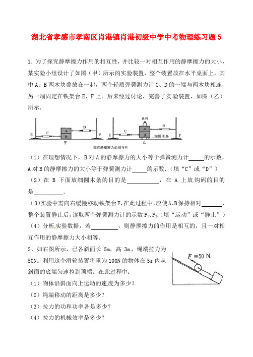 湖北省孝感市孝南区肖港镇肖港初级中学中考物理练习题5(无答案)