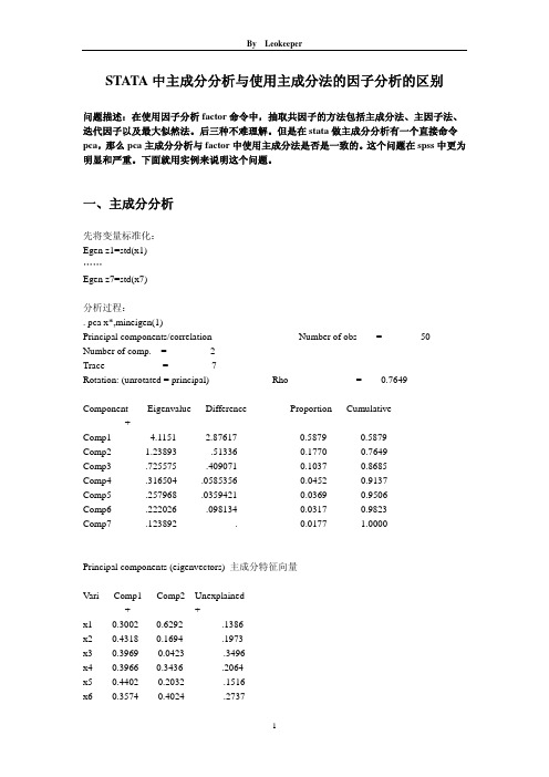 STATA中主成分分析与使用主成分法的因子分析的区别