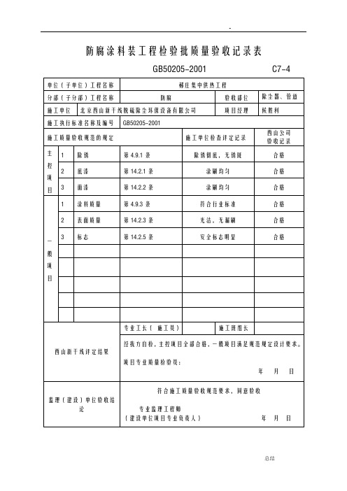 布袋除尘器分部分项验收记录表